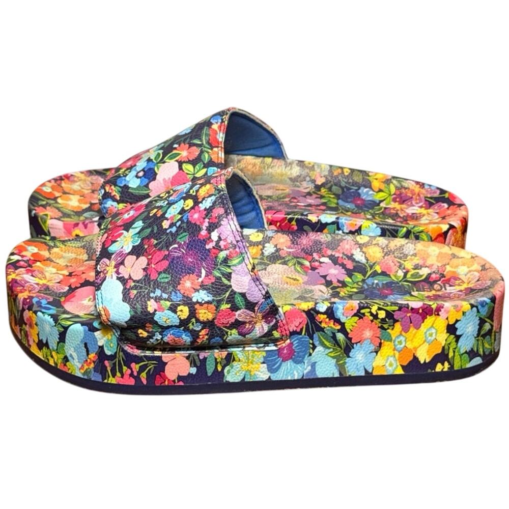 Johnny Was Wild Bloom Platform Pool Slides Sandals Floral Slip On Women's Size 9
